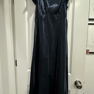 Elegant Dark Navy Satin Evening Dress
